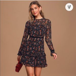 Lulus Floral to See Black Floral Print Long Sleeve Mini Dress Size Small